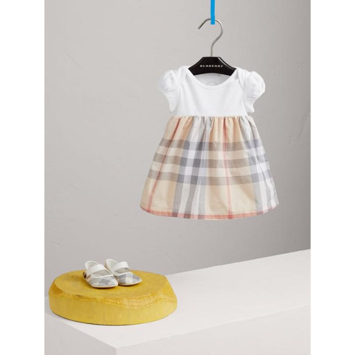 Burberry Burberry Check Detail Cotton Dress, Size: 3m, Beige