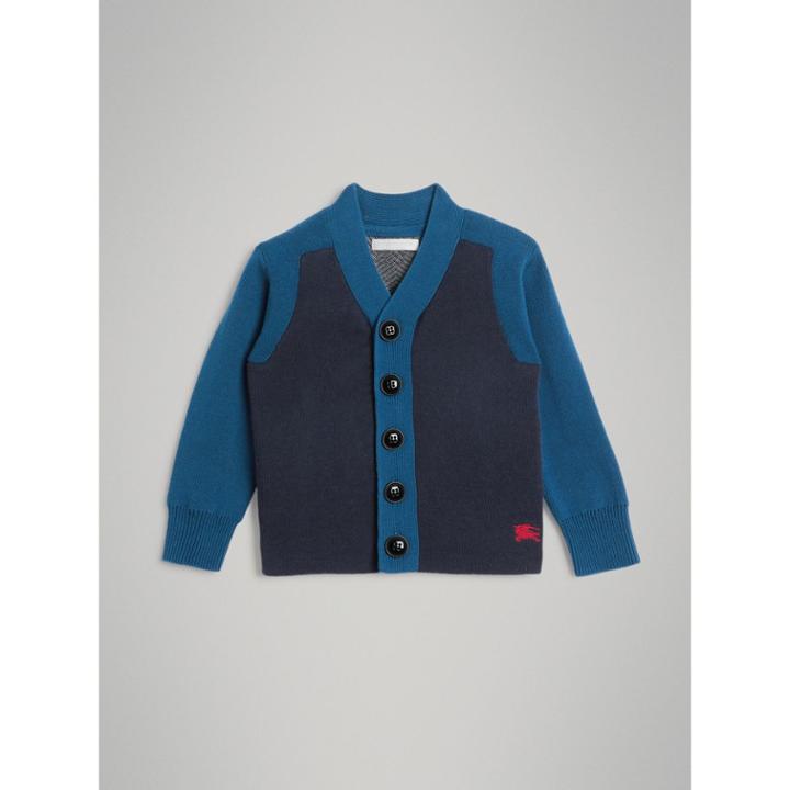 Burberry Burberry Colour Block Cotton Cardigan, Size: 14y, Blue