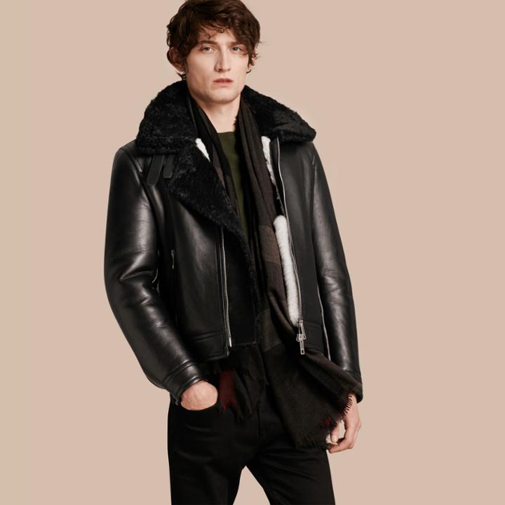 Burberry Burberry Lambskin And Shearling Aviator Jacket, Size: 38, Black