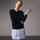 Burberry Burberry Check Detail Merino Wool Crew Neck Sweater, Size: Xl, Blue