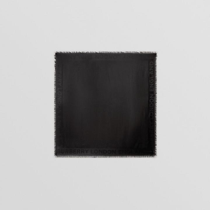 Burberry Burberry Monogram Silk Wool Jacquard Large Square Scarf, Black