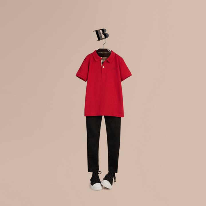 Burberry Burberry Check Placket Polo Shirt, Size: 4y, Red