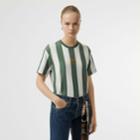 Burberry Burberry Embroidered Crest Striped Cotton T-shirt, Green