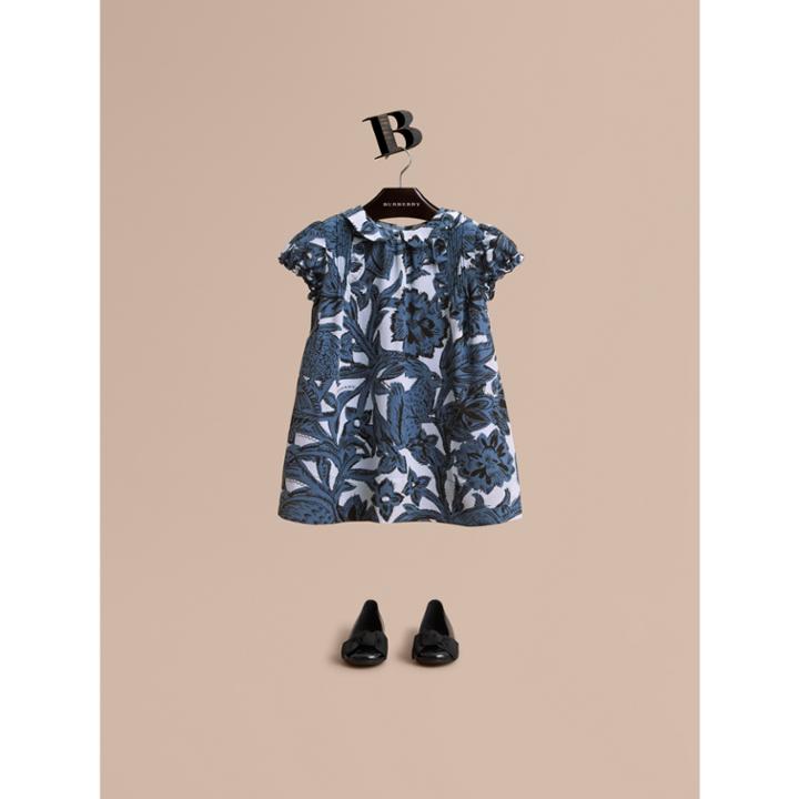 Burberry Burberry Puff-sleeve Beasts Print Silk Dress, Size: 3y, Blue