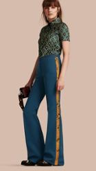 Burberry Python Print Trim Wool Silk Flared Officer Trousers