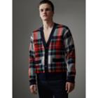 Burberry Burberry Tartan Knitted Cashmere Wool Cardigan, Size: Xl, White