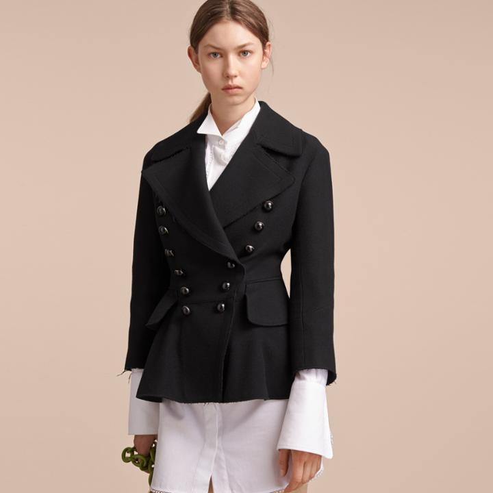 Burberry Burberry Wool Blend Peplum Jacket, Size: 06, Black