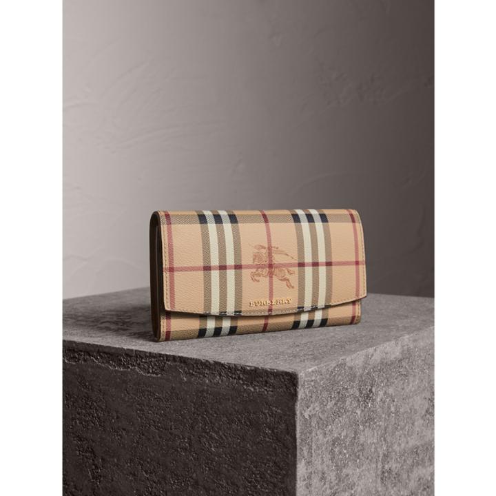 Burberry Burberry Haymarket Check And Leather Slim Continental Wallet, Beige
