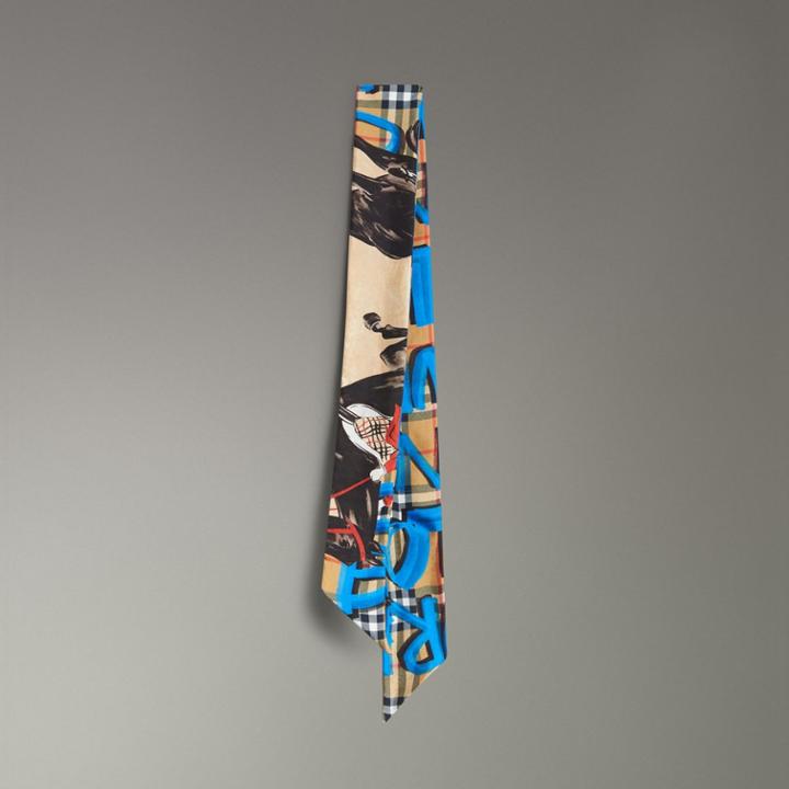 Burberry Burberry Graffiti Archive Scarf Print Silk Slim Scarf, Blue