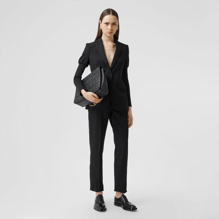 Burberry Burberry Silk Blend Side Stripe Wool Tailored Trousers, Size: 04, Black