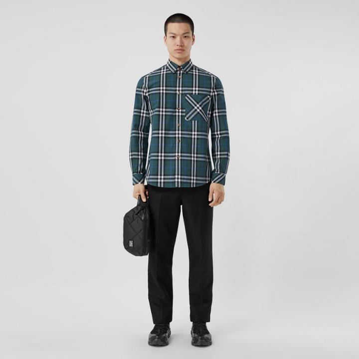 Burberry Burberry Check Cotton Poplin Shirt, Size: M