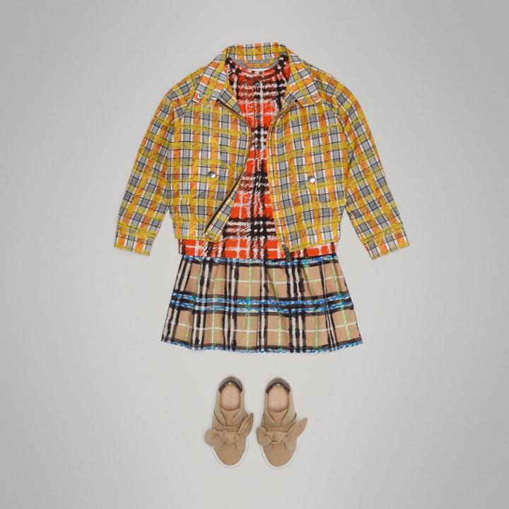 Burberry Burberry Scribble Check Cotton Silk Harrington Jacket, Size: 14y, Yellow