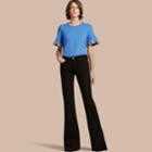 Burberry Burberry Stretch Cotton T-shirt With Check Trim Ruffles, Blue