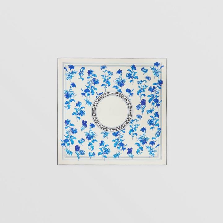 Burberry Burberry Floral And Logo Graphic Silk Square Scarf, Blue