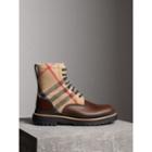 Burberry Burberry Shearling-lined Leather And Check Boots, Size: 43.5, Beige