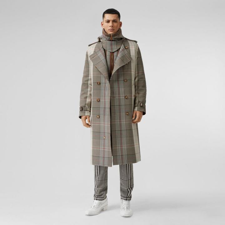 Burberry Burberry Quilted Panel Check Wool Cotton Trench Coat, Size: 48, Beige