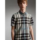 Burberry Burberry Button-down Collar Short-sleeve Check Cotton Shirt, Size: Xs, Grey