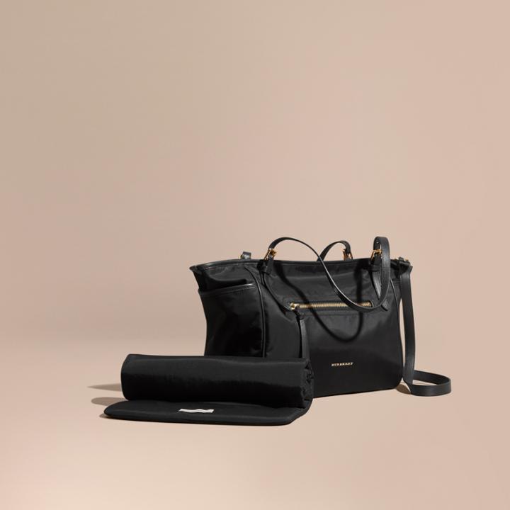 Burberry Burberry Leather Trim Baby Changing Tote Bag, Black