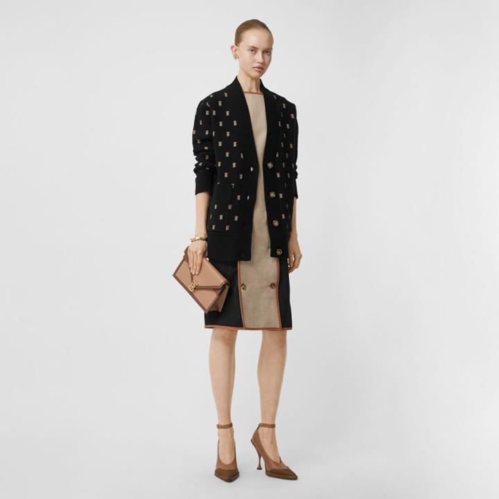 Burberry Burberry Monogram Wool Cashmere Blend Oversized Cardigan, Black