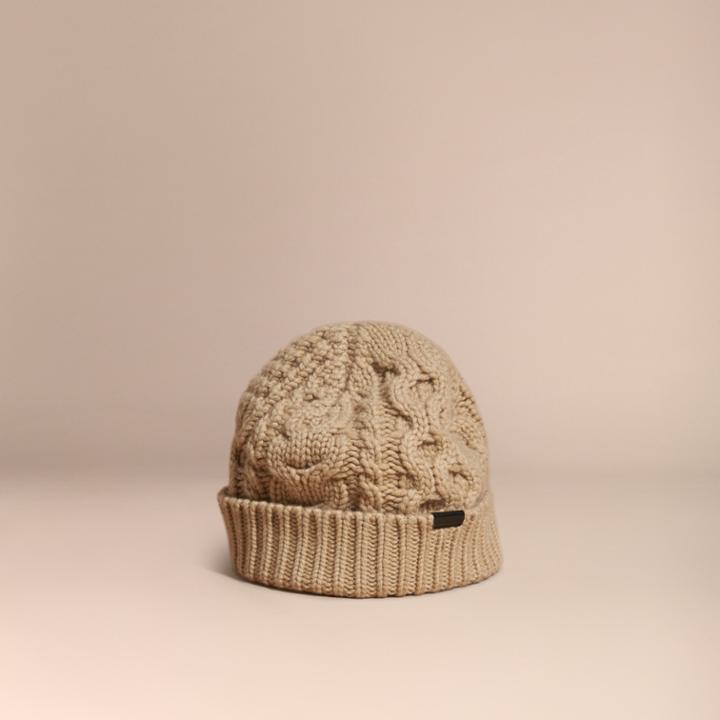 Burberry Burberry Aran Knit Wool Cashmere Beanie, Brown