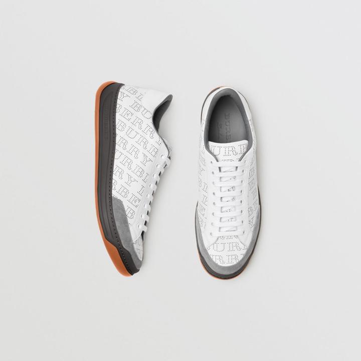 Burberry Burberry Perforated Logo Leather Sneakers, Size: 44, Grey