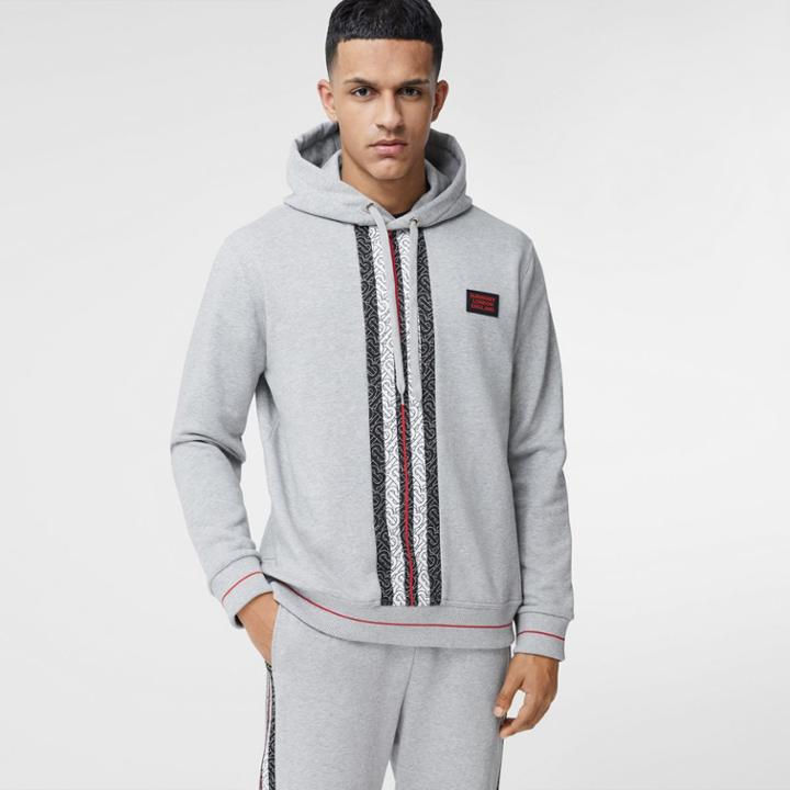 Burberry Burberry Monogram Stripe Panel Cotton Hoodie, Grey