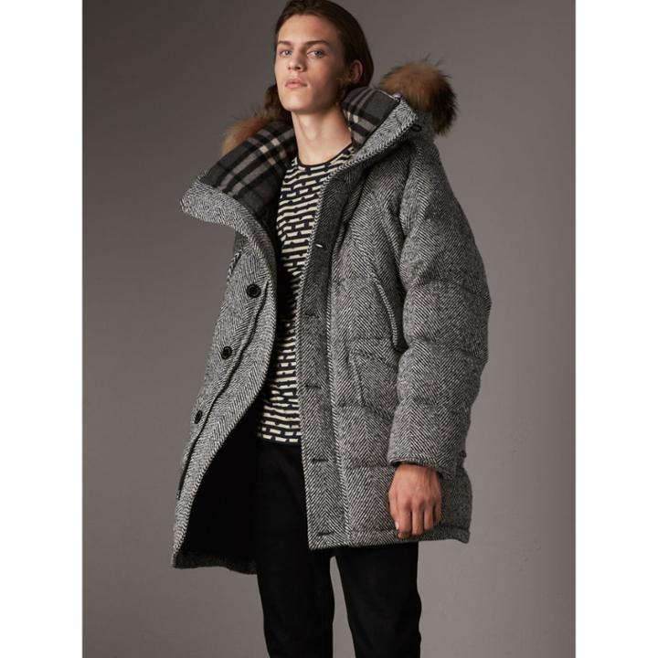 Burberry Burberry Detachable Fur Trim Hooded Down-filled Cashmere Parka, Size: 40