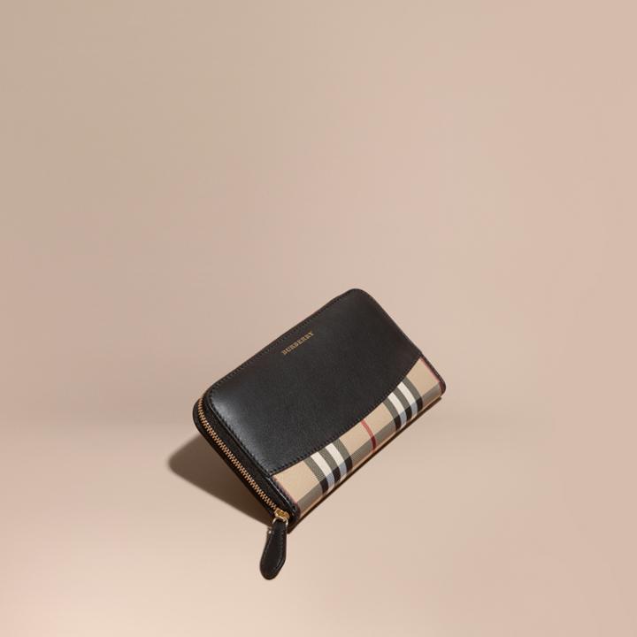 Burberry Burberry Horseferry Check And Leather Ziparound Wallet, Black