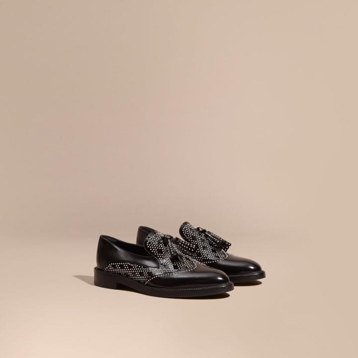 Burberry Burberry Studded Leather Tassel Loafers, Size: 38, Black