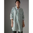 Burberry Burberry Scribble Stripe Print Silk Cotton Longline Shirt, Size: 04, Red