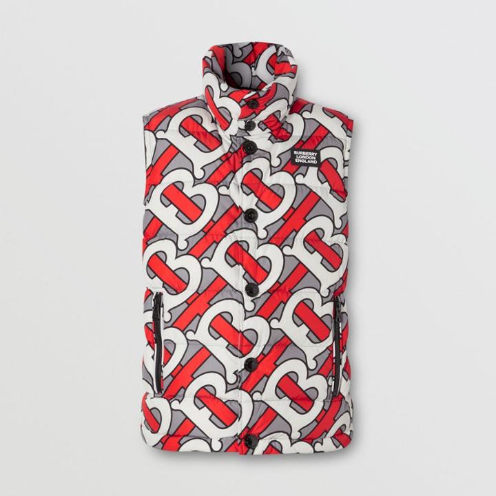 Burberry Burberry Monogram Print Puffer Gilet, Size: S, Steel Grey