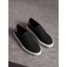 Burberry Burberry Perforated Check Leather Slip-on Trainers, Size: 45.5, Black