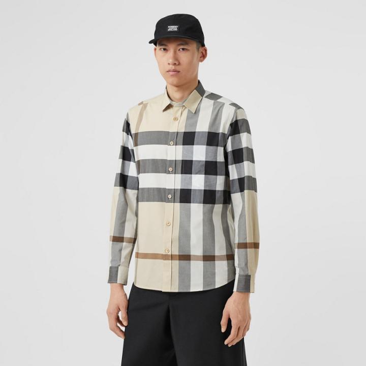 Burberry Burberry Check Stretch Cotton Poplin Shirt, Size: Xs, Beige
