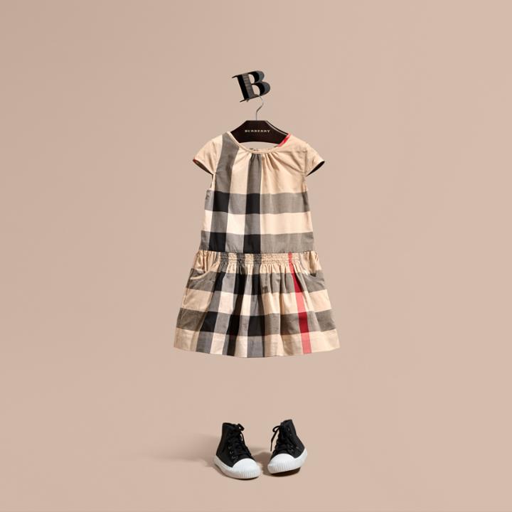 Burberry Burberry Cap-sleeved Check Cotton Voile Dress, Size: 8y, Beige