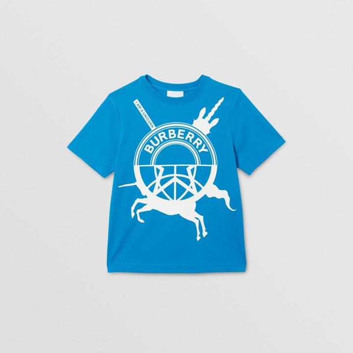 Burberry Burberry Childrens Logo Graphic Print Cotton T-shirt, Size: 12y, Blue