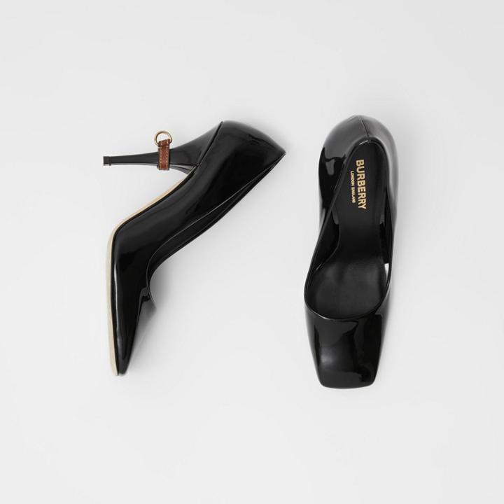 Burberry Burberry D-ring Detail Patent Leather Square-toe Pumps, Size: 35, Black