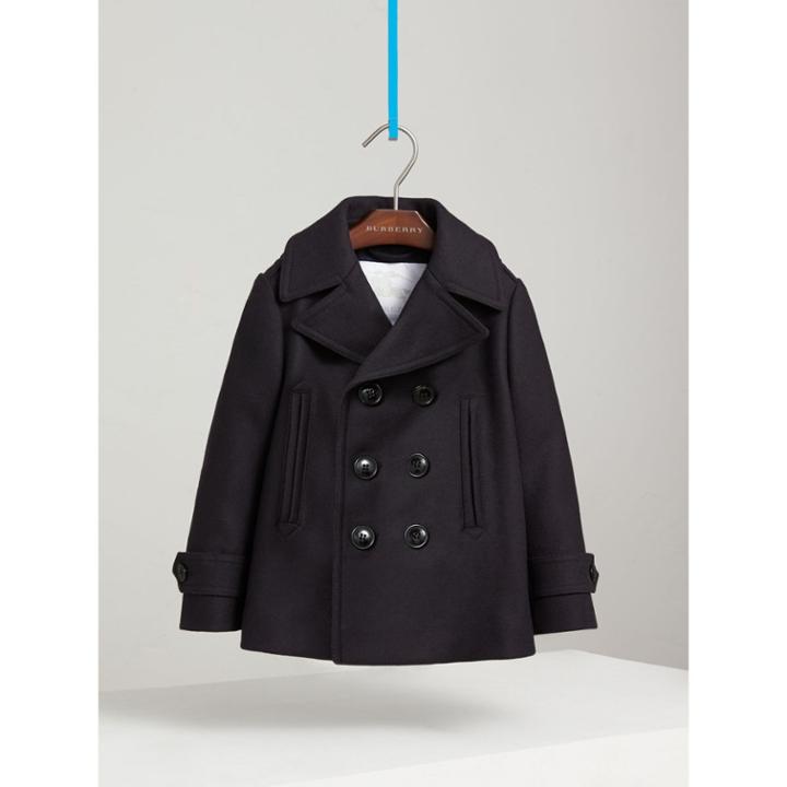 Burberry Burberry Wool Cashmere Blend Pea Coat With Down-filled Gilet, Size: 14y, Blue