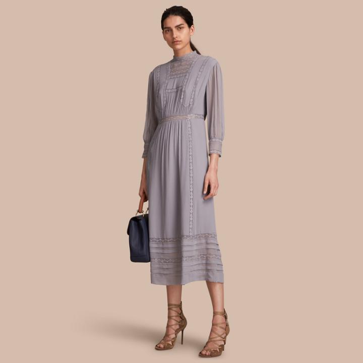 Burberry Burberry Lace Detail Silk Crepon Dress, Size: 08, Purple