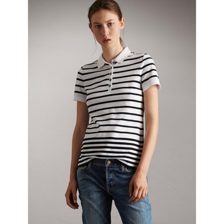 Burberry Burberry Striped Stretch Cotton Piqu Polo Shirt, Size: Xl, White