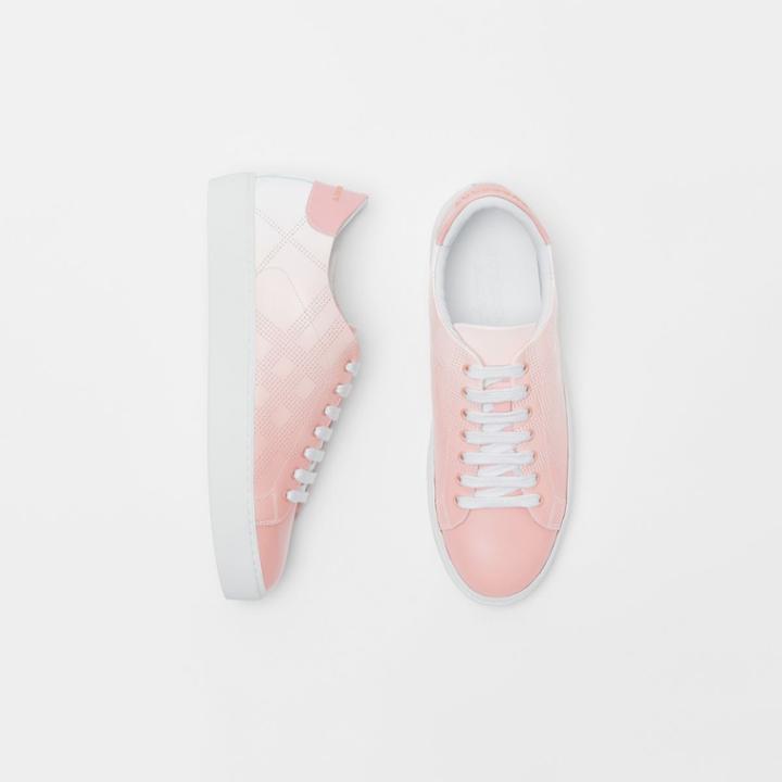 Burberry Burberry Perforated Check Dgrad Leather Sneakers, Size: 38, Pink