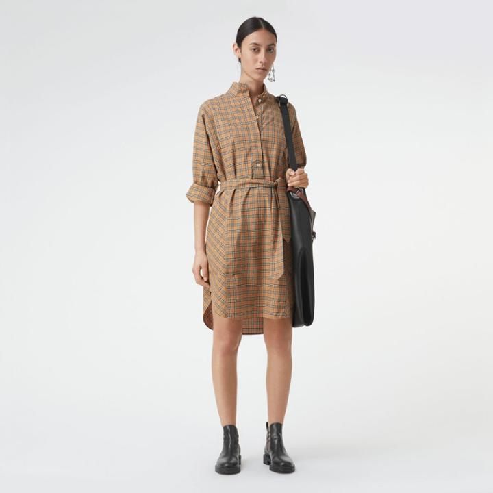 Burberry Burberry Check Cotton Tie-waist Shirt Dress, Size: 00