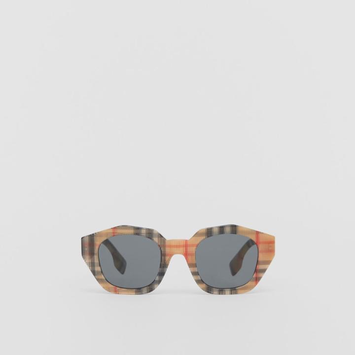 Burberry Burberry Vintage Check Geometric Frame Sunglasses, Yellow