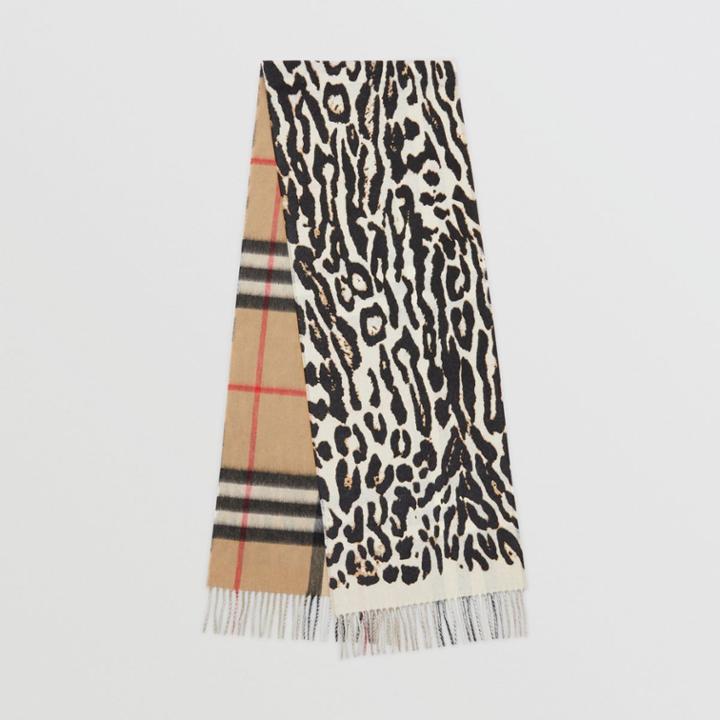 Burberry Burberry Leopard Print And Check Cashmere Scarf, Black