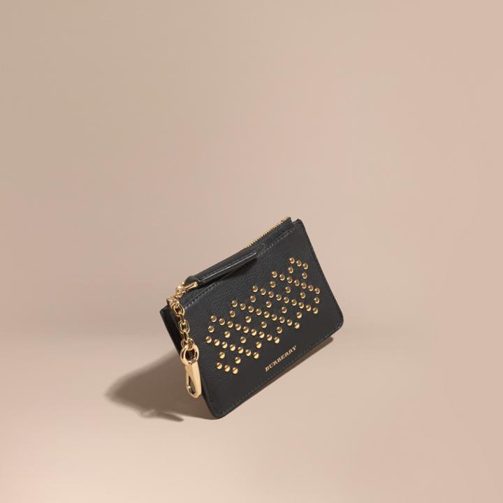 Burberry Burberry Riveted Grainy Leather Zip-top Wallet, Black