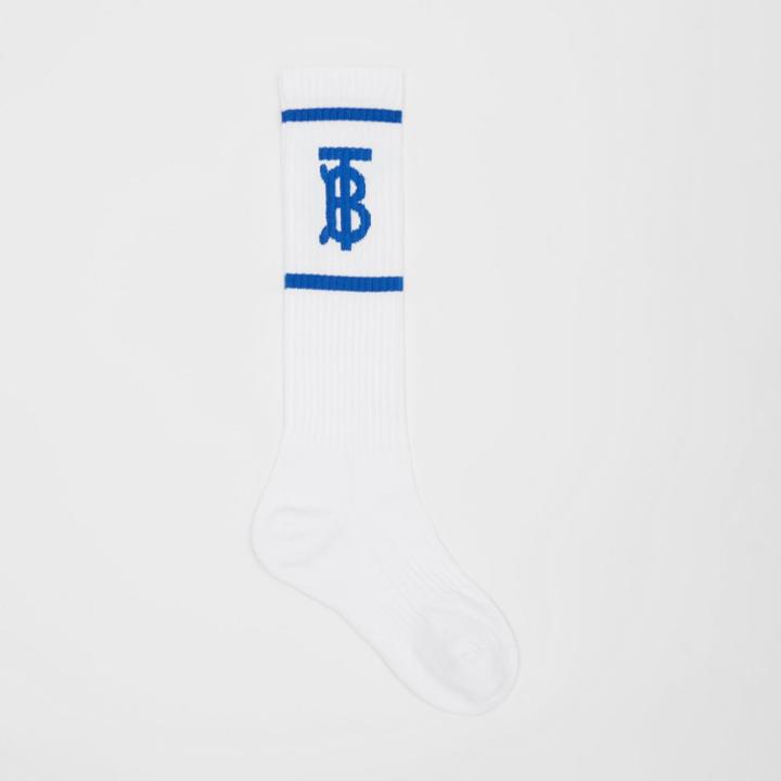 Burberry Burberry Monogram Motif Intarsia Socks, Size: L, White/blue