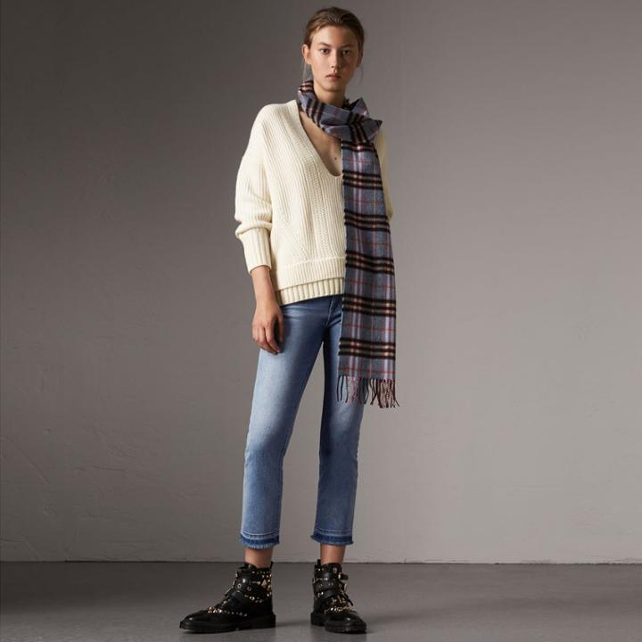 Burberry Burberry Slim Fit Frayed Cropped Jeans, Size: 31, Blue