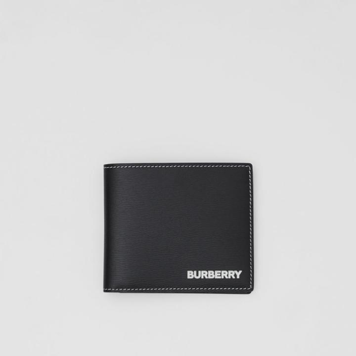 Burberry Burberry Topstitched Grainy Leather International Bifold Wallet, Black