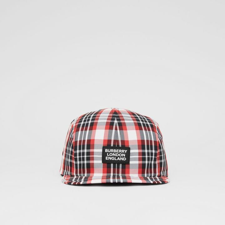 Burberry Burberry Logo Appliqu Tartan Nylon Cap, Size: M, Red