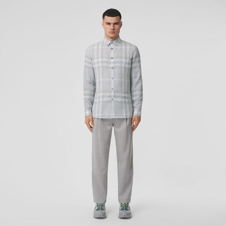 Burberry Burberry Button-down Collar Check Linen Shirt