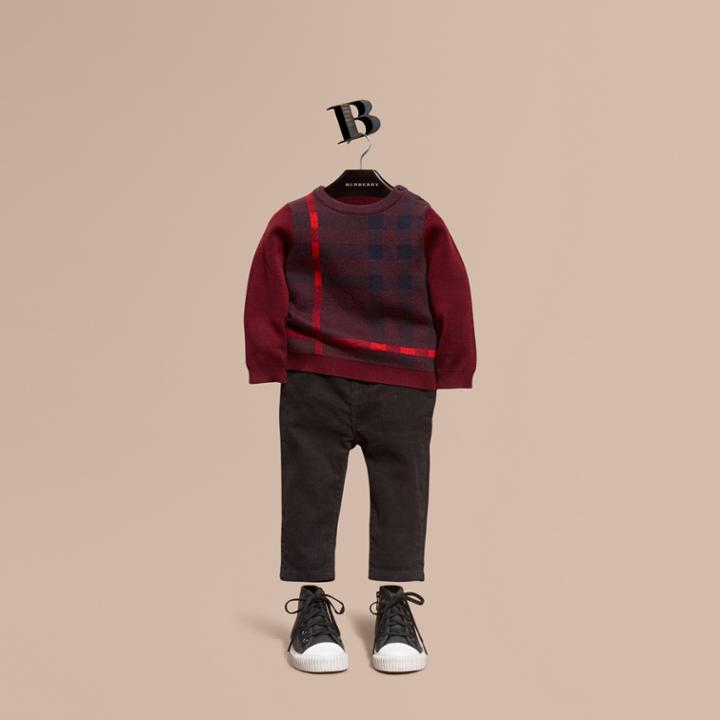Burberry Burberry Check Wool Cashmere Blend Sweater, Size: 12m, Red
